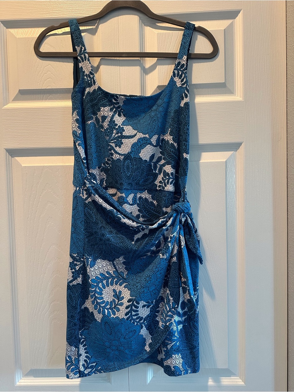 LOFT Blue Floral Tie-Detail Mini Dress
